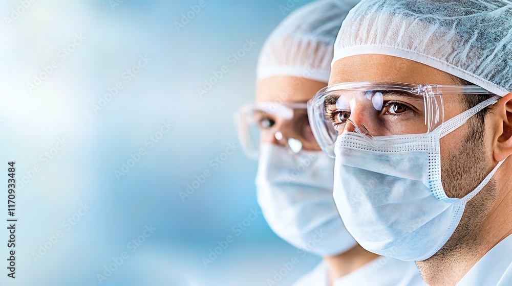Naklejka premium Medical Professionals Wearing Masks and Protective Gear in Focus