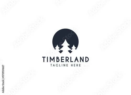 Silhouette of three pines tree similar with evergreen fir conifer spruce cedar larch cypress tree. Forest Landscape classic vintage logo design