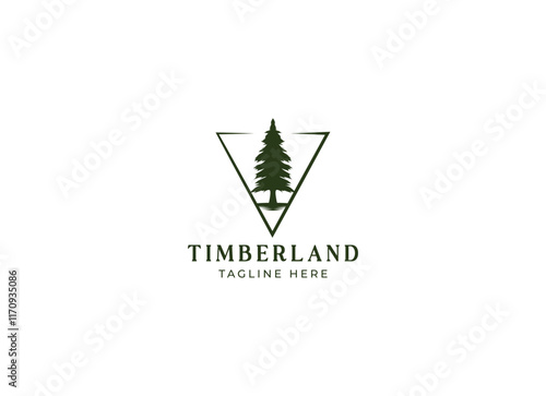 Silhouette of three pines tree similar with evergreen fir conifer spruce cedar larch cypress tree. Forest Landscape classic vintage logo design