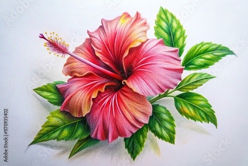 Fototapeta Naklejka Na Ścianę i Meble -  Learn to Draw Hibiscus Flowers: Easy Step-by-Step Guide with Rule of Thirds Composition