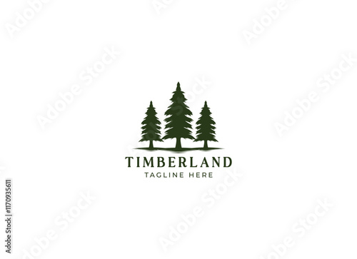 Silhouette of three pines tree similar with evergreen fir conifer spruce cedar larch cypress tree. Forest Landscape classic vintage logo design