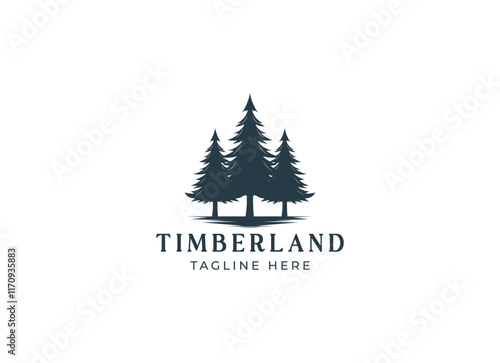 Silhouette of three pines tree similar with evergreen fir conifer spruce cedar larch cypress tree. Forest Landscape classic vintage logo design