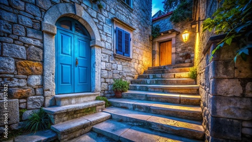 Long Exposure: Blue Door, Stari Grad, Novi Vinodolski, Croatia - Historic Steps photo