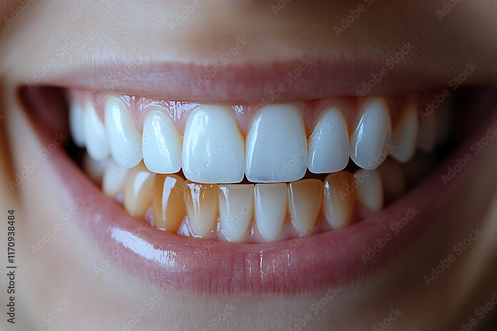 Obraz premium Close-up of a smiling mouth showcasing bright, healthy teeth.