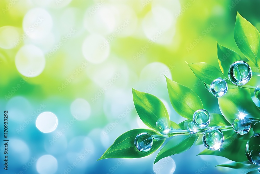 Abstract Nature Green Leaves with Radiant Dewdrops on Bright Bokeh Background Embracing Vitality : Generative AI Abstract Nature Green Leaves with Radiant Dewdrops on Bright Bokeh Background Embracing Vitality : Generative AI
