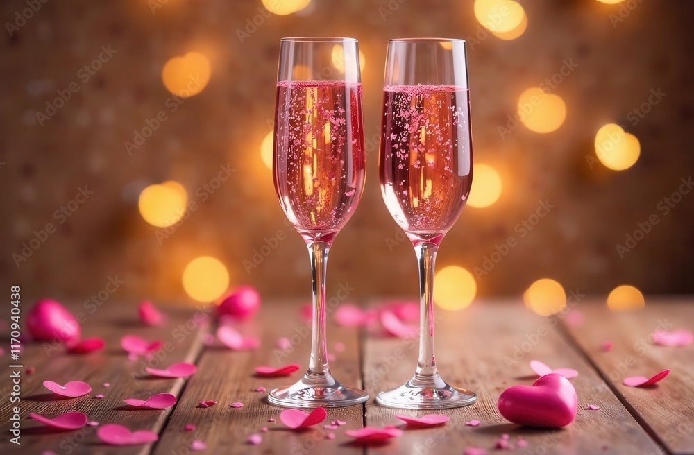 Celebrating Valentine's Day with sparkling drinks and romantic decor in a cozy setting. Generative AI Celebrating Valentine's Day with sparkling drinks and romantic decor in a cozy setting. Generative AI