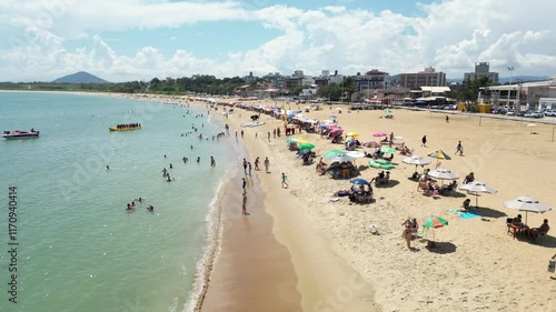 Imagem aérea da praia de Meaipe próximo as praias de Peracanga, Guaibura e Bacutia no bairro também conhecido como Enseada Azul, na cidade turística de Guarapari no Espírito Santo, Brasil. photo