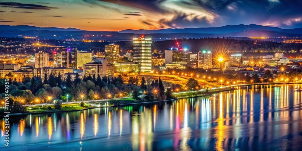 Fototapeta premium Long Exposure Night Photography of Tri-Cities Washington Skyline