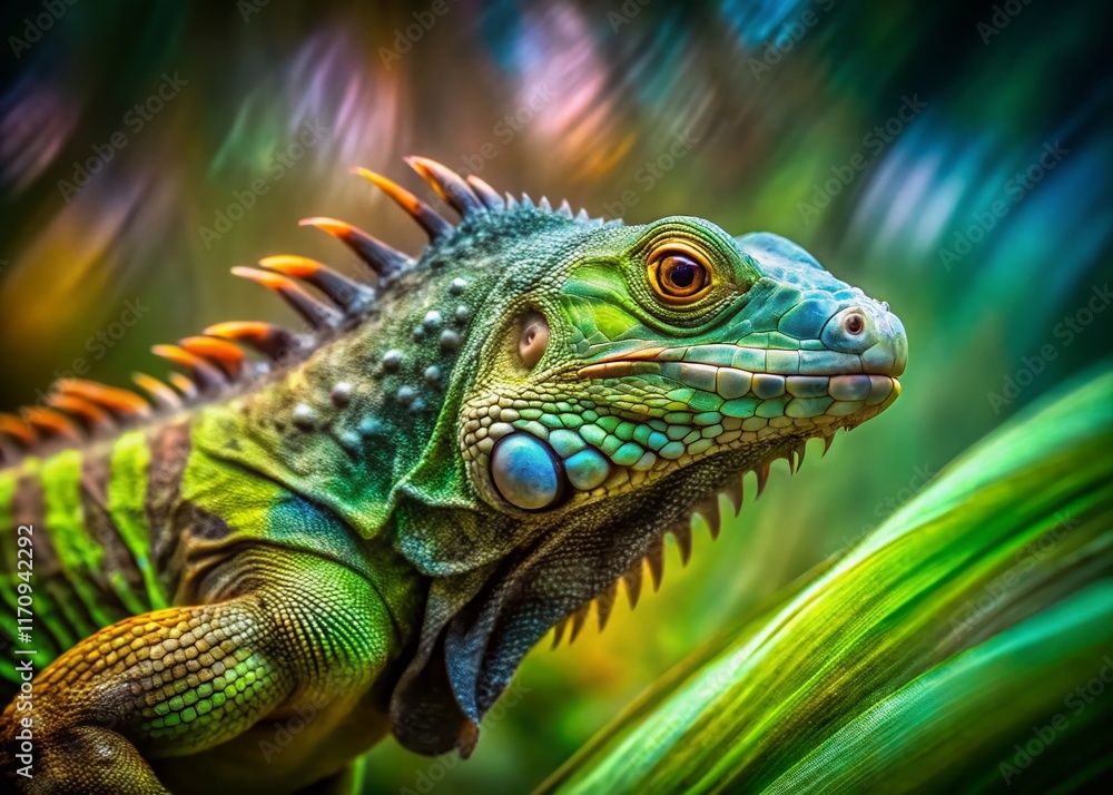 Obraz premium Long Exposure Photo of Iguana, Reptile, Lizard, Tropical Wildlife, Nature