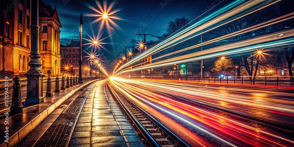 Fototapeta premium Long Exposure Photography: Blurry Lights Trails at Night Amateur Photographer