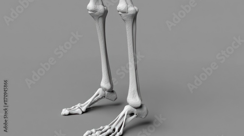 3D model of human legs and feet skeleton, anatomical representation, medical illustration, skeletal structure, bone anatomy, joint structure, lower limbs, human body parts, scientific, medical, biolog photo