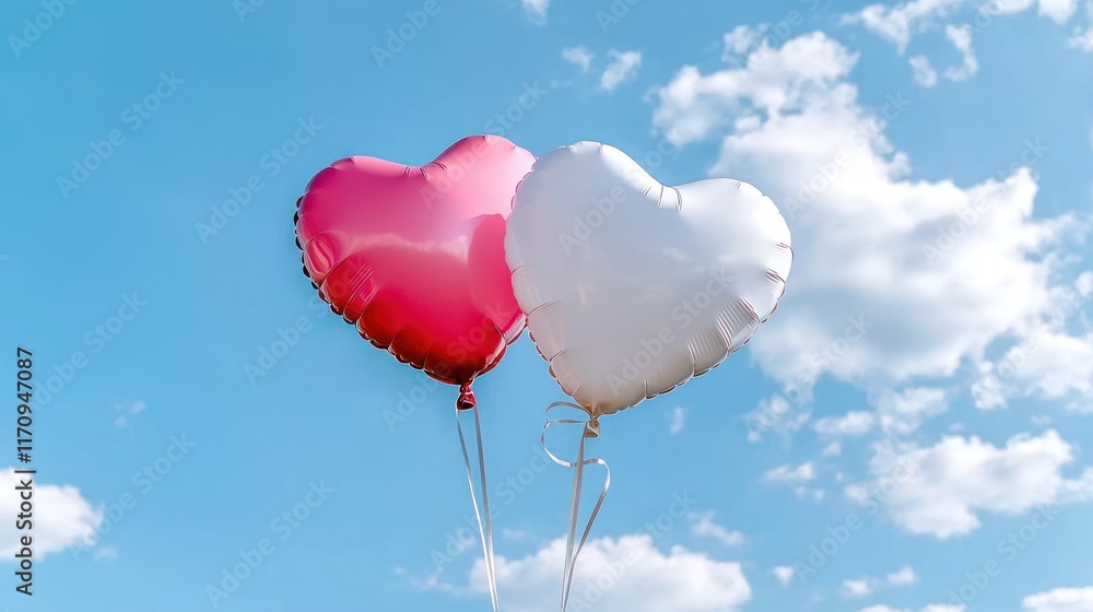 Obraz premium Celebrating love with heart-shaped balloons against a bright blue sky vibrant atmosphere