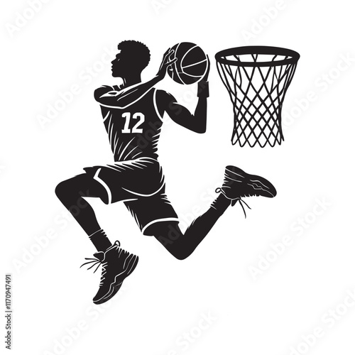 basketball player jumping stylized vector silhouette photo