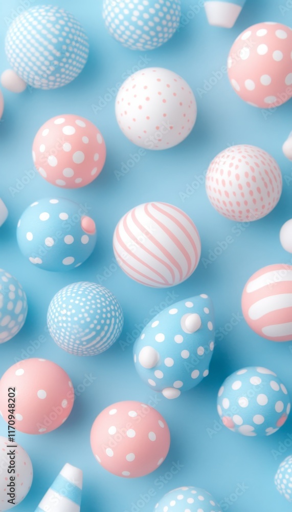 Decorative Festive Eggs on a Soft Blue Background, Perfect for Easter or Spring Celebrations., Decorative Festive Eggs on a Soft Blue Background, Perfect for Easter or Spring Celebrations.,