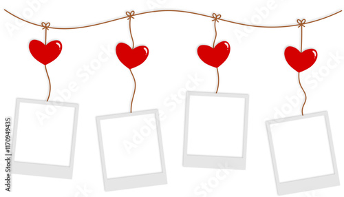 valentine polaroid photo frames hanging from string