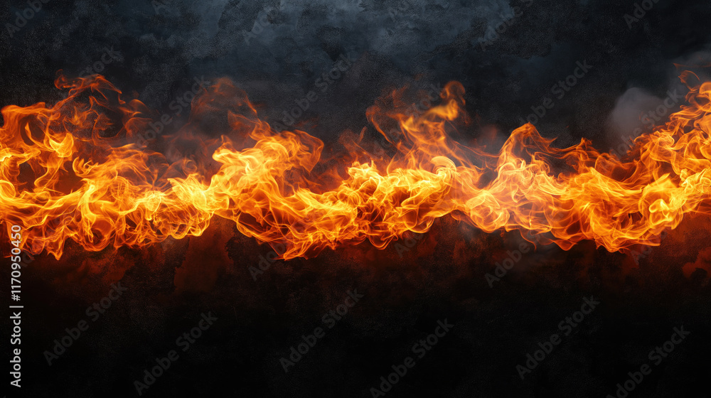 Intense orange flames against dark background Intense orange flames against dark background