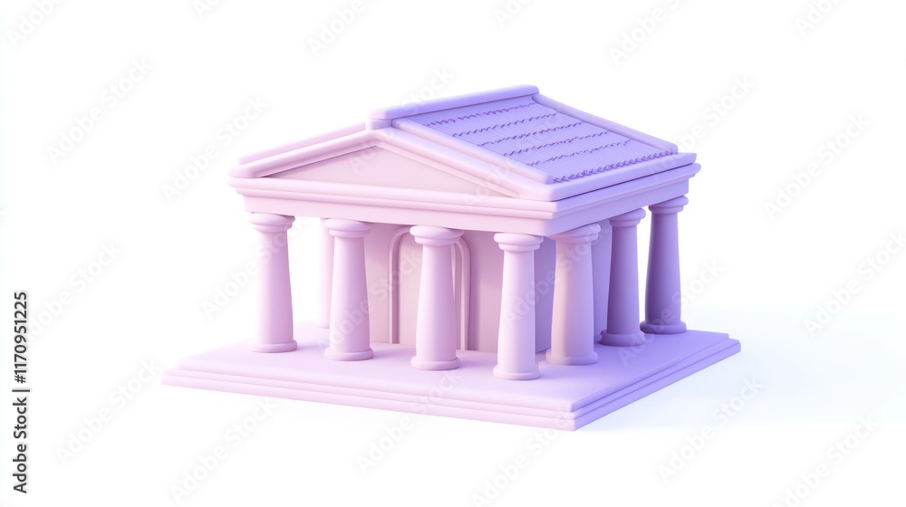Pastel pink miniature temple model with columns and pediment, isolated on white background. Pastel pink miniature temple model with columns and pediment, isolated on white background.