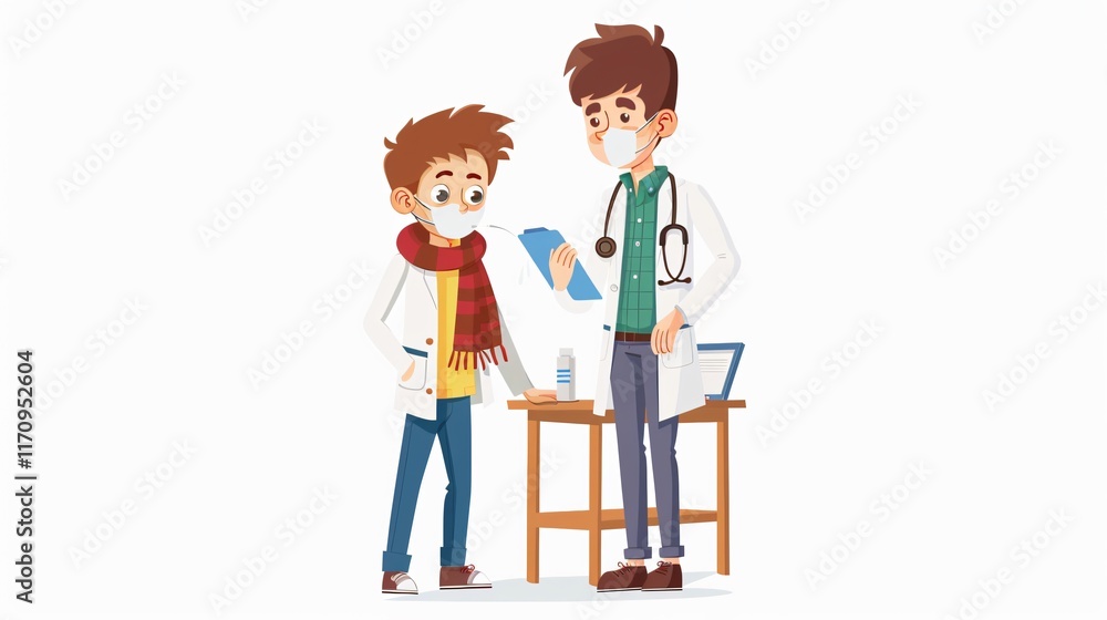 Adorable Child with Cold Symptoms Meeting Kind Doctor for Medical Checkup Adorable Child with Cold Symptoms Meeting Kind Doctor for Medical Checkup
