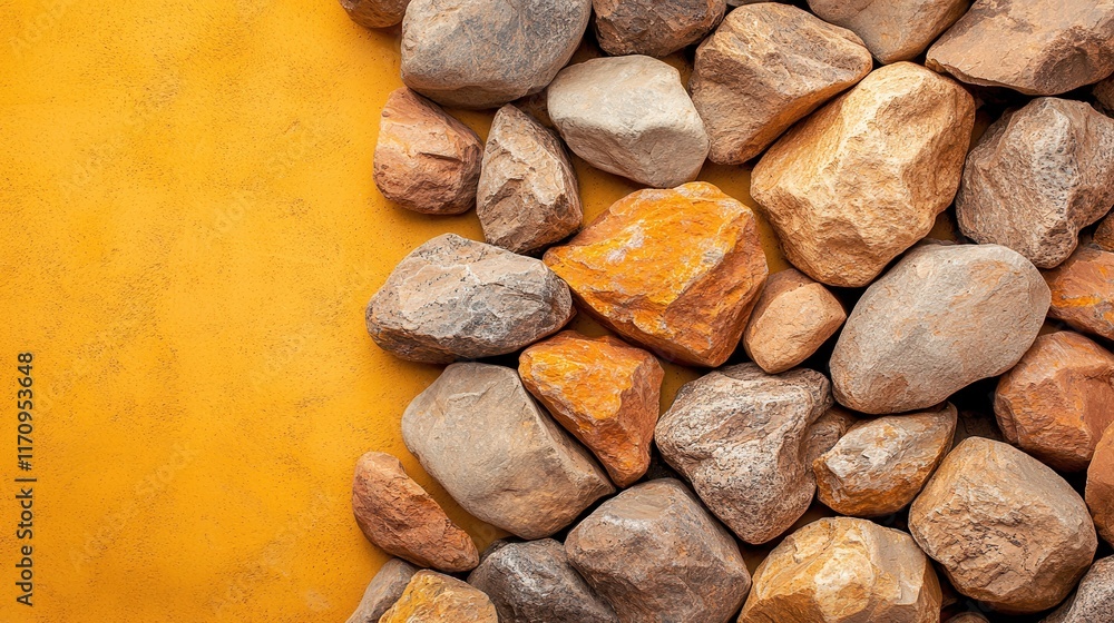 A pile of rocks on a yellow background A pile of rocks on a yellow background