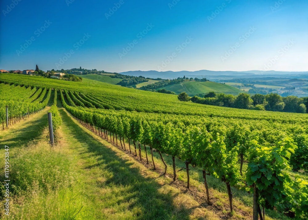 Fototapeta premium Lush Green Vineyard Ready for Harvest - Stunning Autumn Landscape Photography