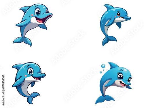 Animated dolphins with various poses and expressions for marine and fun-themed projects