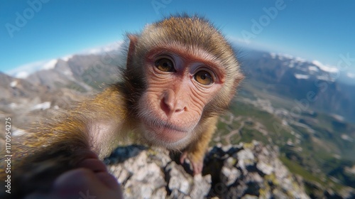 A monkey sitting on top of a rock looking at the camera