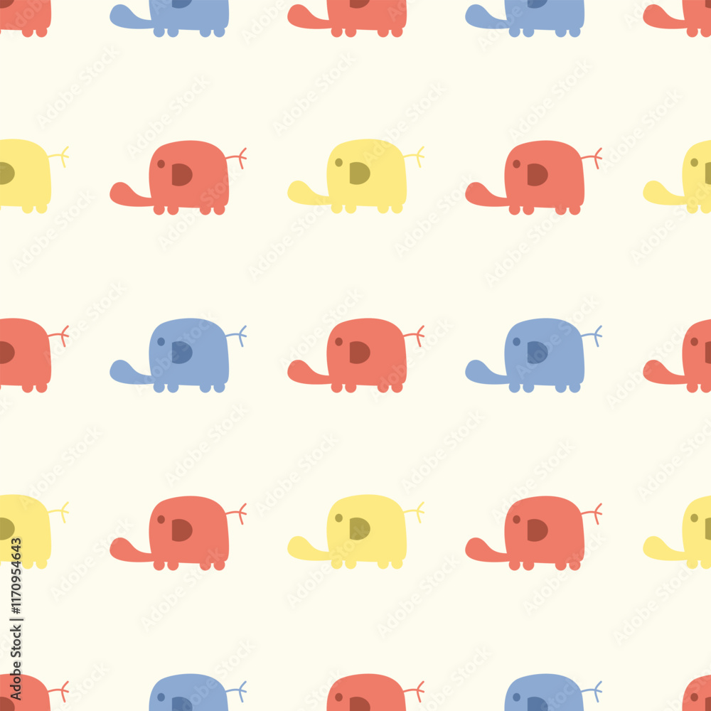Fototapeta premium Elephant colorful cartoon so cute. Pattern seamless vector illustration. 