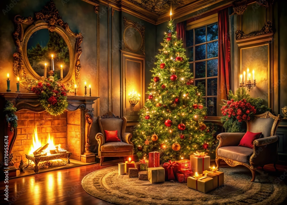 Luxurious Christmas Room: Low Light Festive Decor & Candles Luxurious Christmas Room: Low Light Festive Decor & Candles