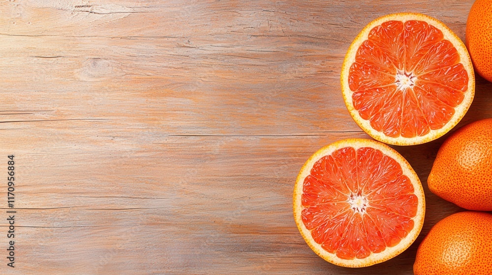A group of grapefruits sitting on top of a wooden table A group of grapefruits sitting on top of a wooden table