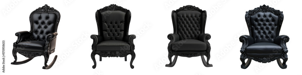 Fototapeta premium Striking and Ornate Baroque Style Armchair in Rich Ebony Hues Featuring Intricate Carvings and Tufted Upholstery for a Majestic Prestigious and Powerful Aesthetic