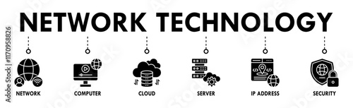 Network Technology banner web icon set vector symbol illustration concept with icon of network, computer, cloud, server, ip address and security