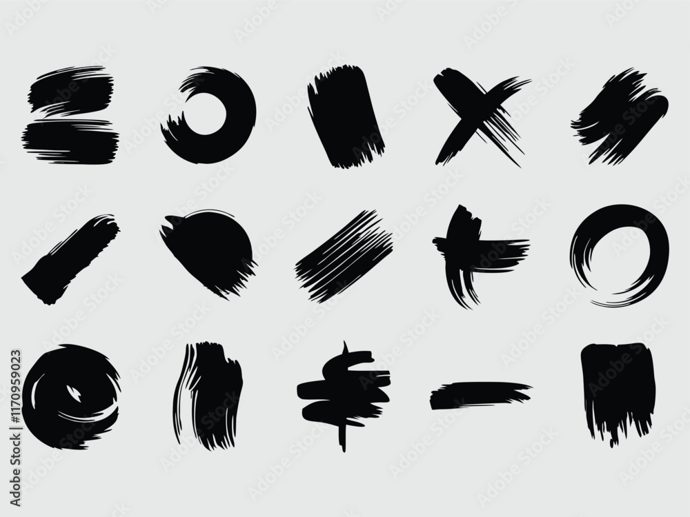 Ink brush stroke black set Grunge isolated texture on white Paintbrush collection
Ink brush stroke black set Grunge isolated texture on white Paintbrush collection