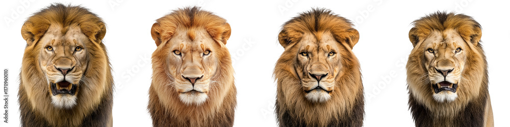 Obraz premium Majestic male lion with a thick flowing mane staring intensely at the in its natural habitat The lion s powerful presence and fierce gaze command attention