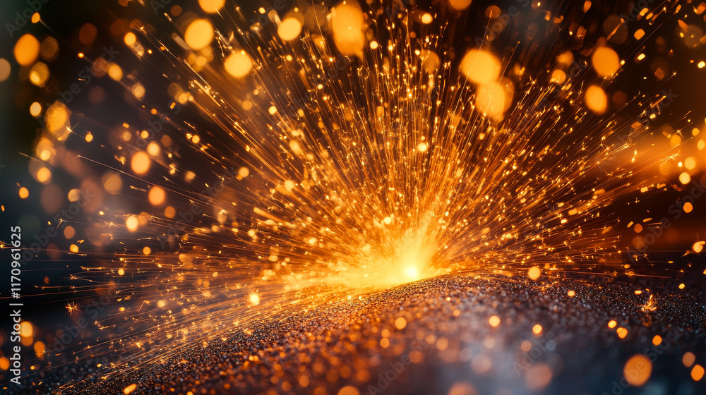 Intense sparks and glowing particles create vibrant explosion of heat and light Intense sparks and glowing particles create vibrant explosion of heat and light