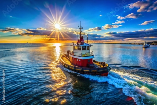 Powerful Tugboat on Narragansett Bay, Rhode Island - Stock Photo photo