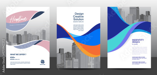 Template vector design for Brochure, AnnualReport, Corporate Presentation, Portfolio, Flyer, layout modern, posters set with grapient shape patterns. Eps10	