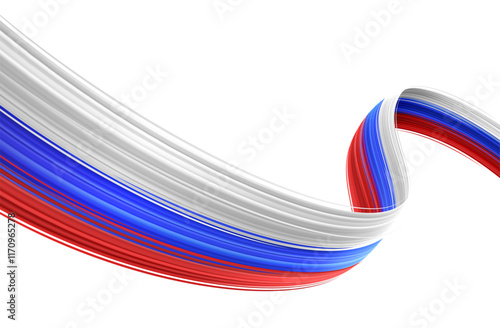 Russian flag, dynamic abstract 3d ribbon, Russian tricolor on white background