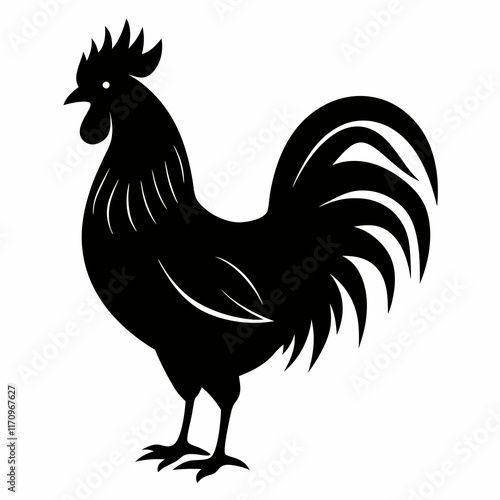 Rooster Black Silhouette Vector Art on White Background