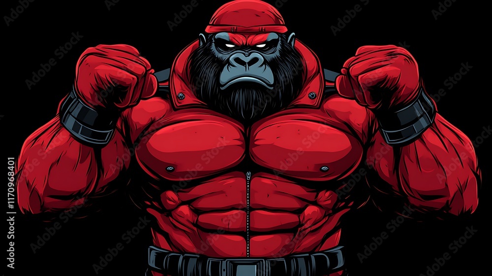Powerful Red Gorilla Fighter in Combat Stance