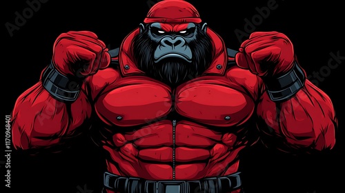 Obraz na płótnie Powerful Red Gorilla Fighter in Combat Stance w salonie
