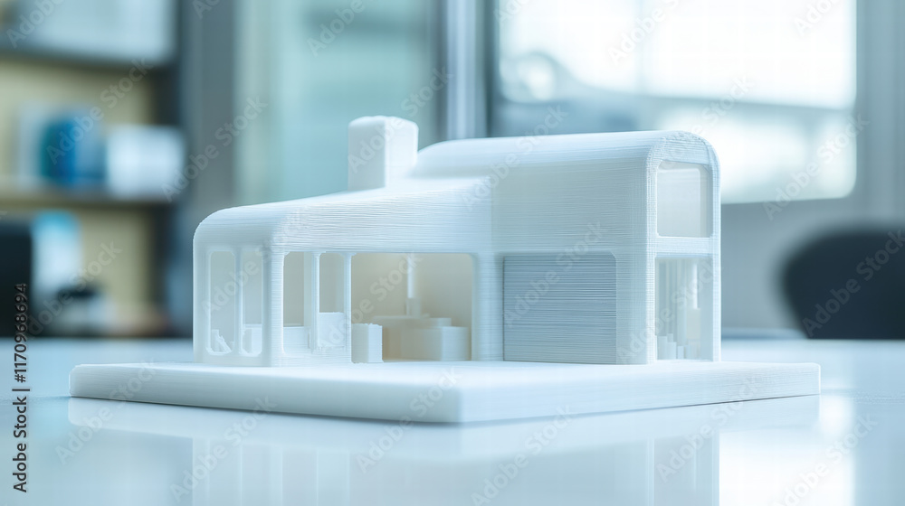 3D printed house model showcasing modern architecture and spacious design. This innovative structure highlights potential of additive manufacturing in construction 3D printed house model showcasing modern architecture and spacious design. This innovative structure highlights potential of additive manufacturing in construction