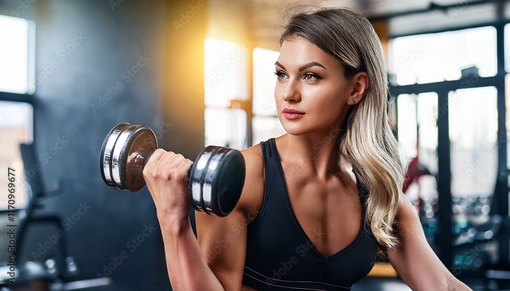 Fototapeta premium woman lifting weights in gym