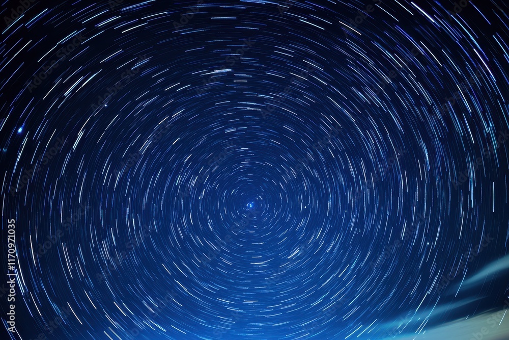 Peaceful Starry Sky Depiction with Spiraling Galaxy in a Deep Blue Night Peaceful Starry Sky Depiction with Spiraling Galaxy in a Deep Blue Night
