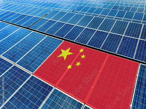 China's solar panel exports leading way in renewable energy solutions. Sustainable innovation, clean power, and green technology for a brighter and eco-friendly future in global energy production. photo