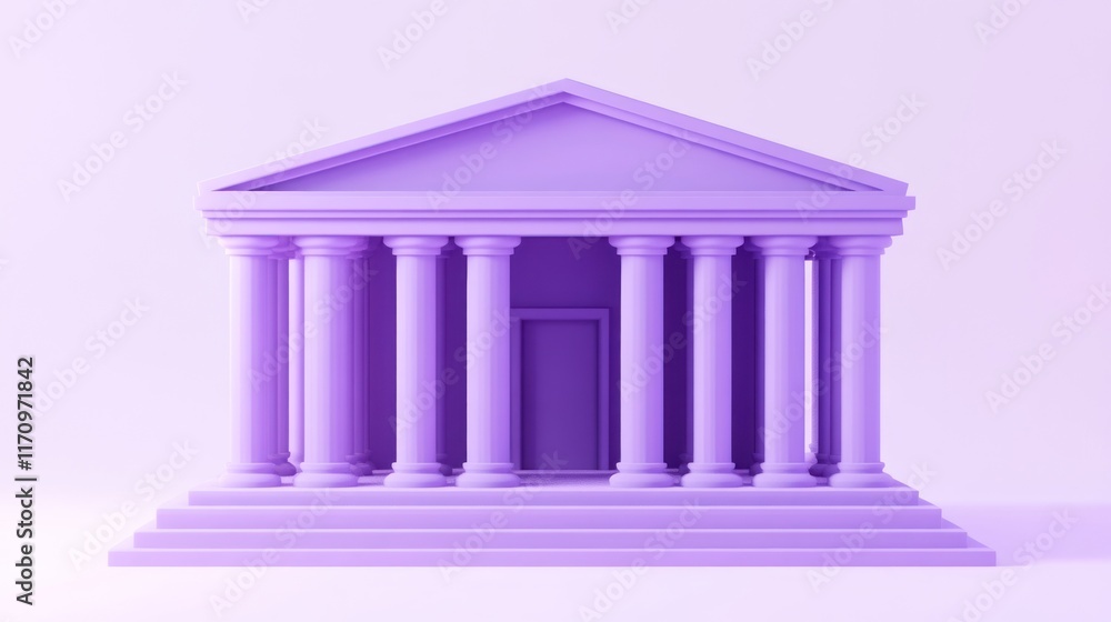 Purple 3D model of classical building with columns and steps. Purple 3D model of classical building with columns and steps.