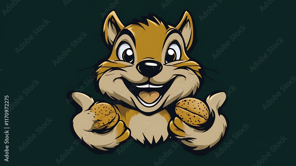 Happy Cartoon Squirrel Holding Two Nuts