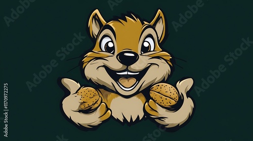 Obraz na płótnie Happy Cartoon Squirrel Holding Two Nuts w salonie