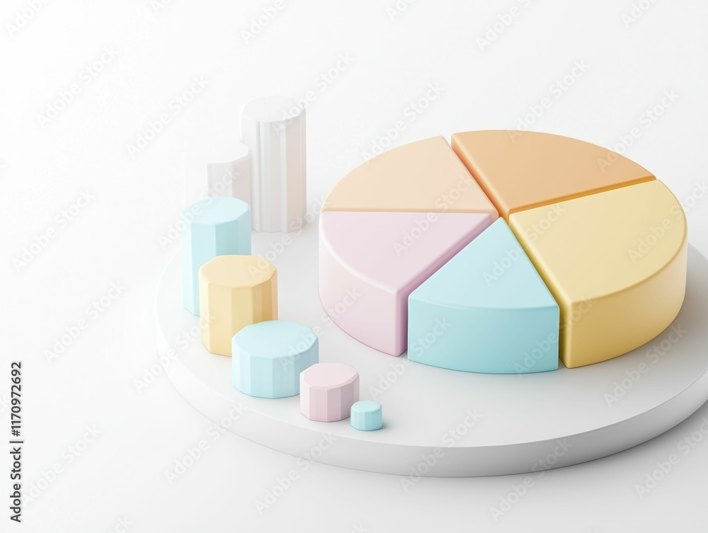 Obraz premium business plan market scaling Colorful 3D pie chart and bar graph on a white background