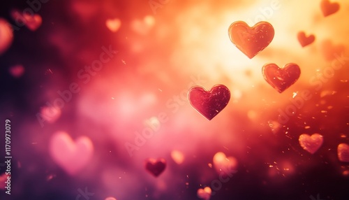 Romantic Red And Pink Gradient, Floating Hearts Overlay, Love, Valentine s Day Background