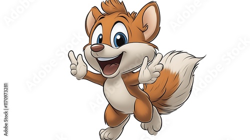 Obraz na płótnie Happy Cartoon Squirrel Character Showing Two Thumbs Up w salonie